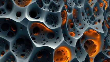 Poster - Background or screensaver made of gray-orange wave figures. AI generative.