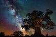 A Stately Sequoia Standing Tall Against a Starlit Sky, Its Massive Trunk Bearing Witness to Millennia, Embodying Natural Heritage and Wisdom for Earth Day