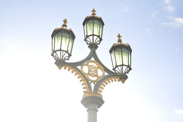 Old streetlight lantern in London, Golden street lamp