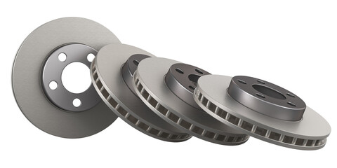 Fototapete - Set of Car Disc Brake Rotors, 3D rendering isolated on transparent background