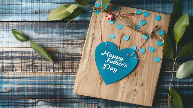Father's Day gift card, copy space, wooden background