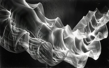 Poster - abstract black and white background with images of waves, smoky structure, changing fluid shapes