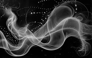 Poster - abstract black and white background with images of waves, smoky structure, changing fluid shapes