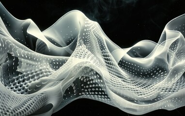 Poster - abstract black and white background with images of waves, smoky structure, changing fluid shapes