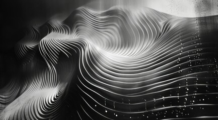 Poster - abstract black and white background with images of waves, smoky structure, changing fluid shapes