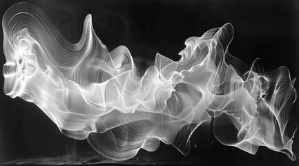 Poster - abstract black and white background with images of waves, smoky structure, changing fluid shapes
