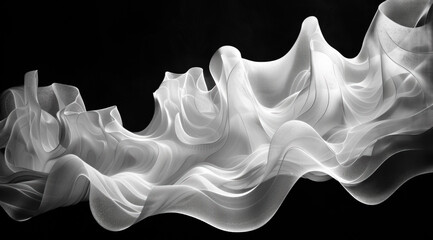 Poster - abstract black and white background with images of waves, smoky structure, changing fluid shapes