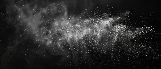 Wall Mural - Depicting a dramatic scene, the image shows a powerful flow of particles in monochromatic black and white, suggesting movement and transition