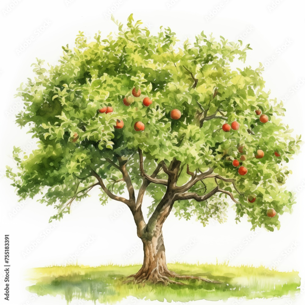 Apple tree. Tree clipart. Watercolor illustration. Generative AI ...