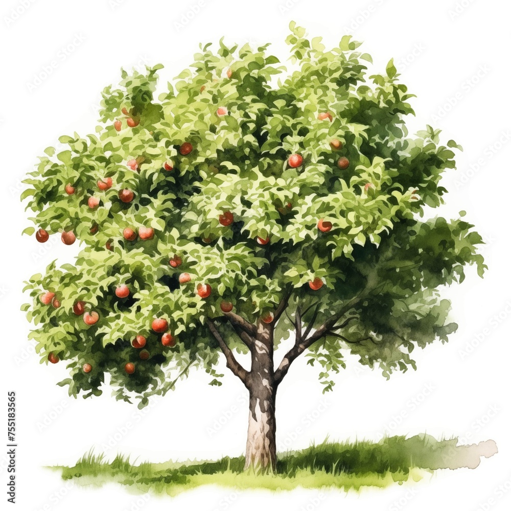 Apple tree. Tree clipart. Watercolor illustration. Generative AI ...