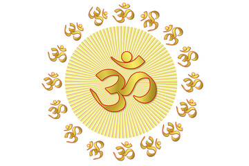 indian hinduism religious symbol golden text Om,meaning adoration to hindu god,popular Hindu mantra,cutout transparent background,png format