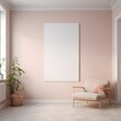 blank poster on a wall in scandinavian interior, pastel tints 