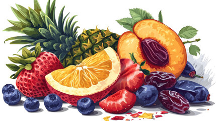 Poster - Colorful fruit salad with strawberries, blueberries, oranges, and pineapple