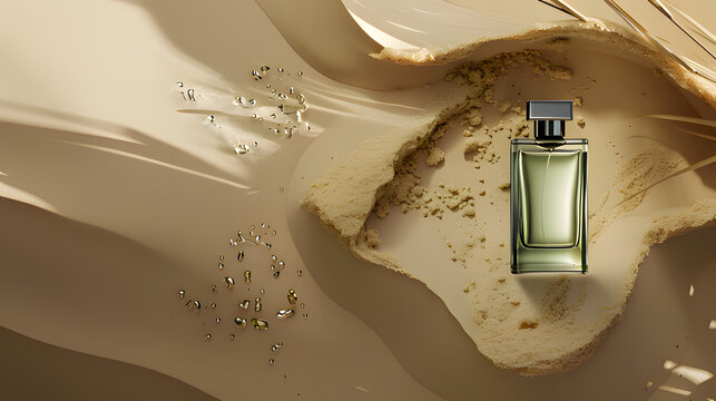 background for a gift card for men, with sand and a cologne
