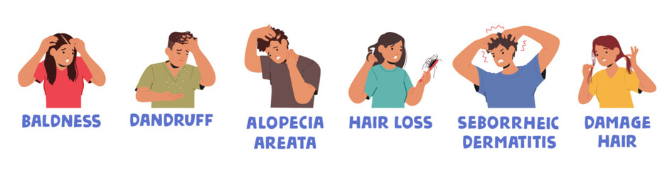 People With Hair Problems Experience Baldness, Damage, Hair Loss, Dandruff, Alopecia, Or Seborrheic Dermatitis