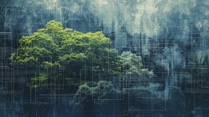 Canvas Print - A blueprint design for a reforestation project details strategies to recover deforested lands.