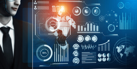 Poster - XAI 3D Rendering futuristic robot technology development, artificial intelligence AI, and machine learning concept. Global robotic bionic science research for future of human life.