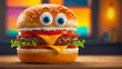 cartoon hamburger with eyes fun