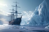 Fototapeta  - Massive Ship iceberg pole. Wave cold north. Generate Ai