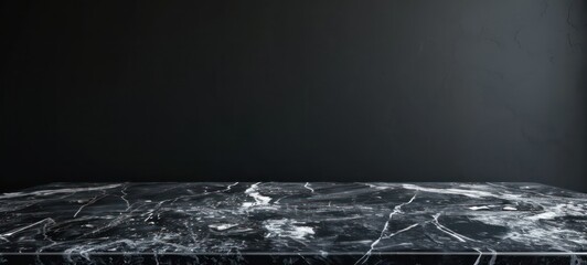 Wall Mural - Empty marble black table countertop on black background