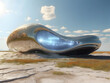 A futuristic, organic-looking structure stands isolated in a stark desert landscape, suggesting innovation and otherworldliness