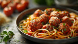 Fototapeta Mapy - Spaghetti with Meatballs in Tomato Sauce