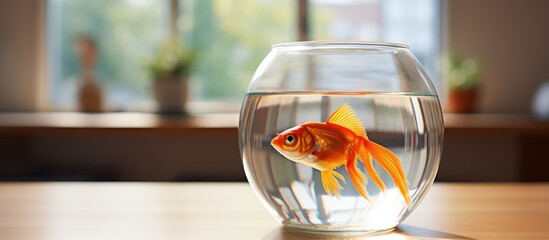 goldfish in aquarium bowl on lounge table