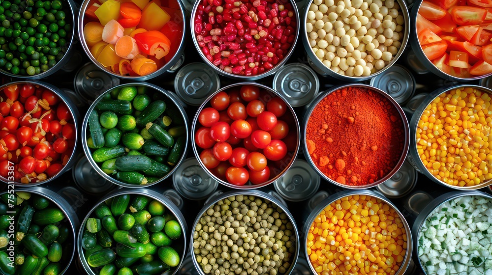 top view of multiple cans of various vegetables in cans Stock ...