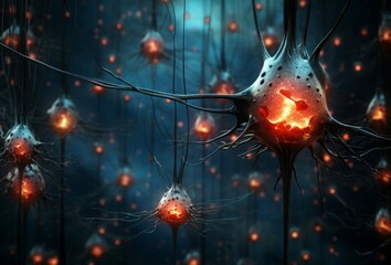 Poster - Enlightening Single neuron synapses scheme board. Network system cell science mind. Generate Ai