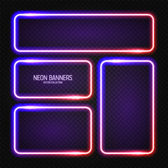 Wall Mural - glowing neon banners, illuminated colorful square frames. shiny vibrant border, glow effect. violet 