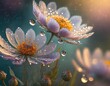 water drops on magical flowers in amazing colors