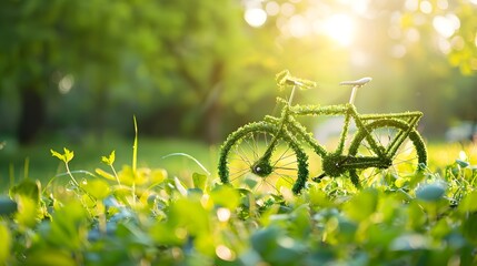 Wall Mural - Green eco transportation concept with a bicycle to shift towards sustainable commuting practices
