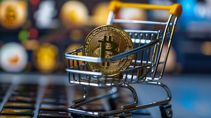 Buy bitcoin using cart illustration crypto e-commerce shopping AI Image Generative