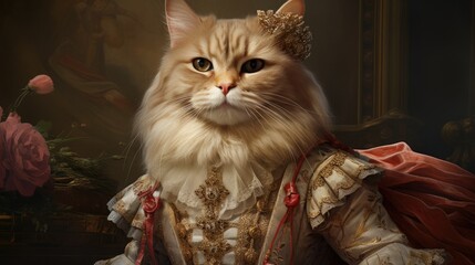 Wall Mural - King royal person cat oil painting style portrait wallpaper background