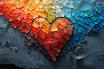 Poster - a grayscale heart graphic evolving into a vibrant mosaic of emotions, illustrating the complex and c