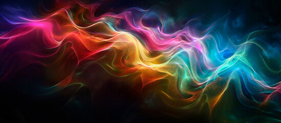 Wall Mural - Grainy dark background abstract in bright colors on black background, bright gradient splash colors with noise effect texture, textured website header backdrop