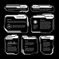Poster - white futuristic hud, ui elements. sci-fi user interface text boxes, callouts. warning message frame
