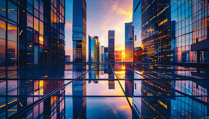 Aufkleber - Future-Focused Skylines: A Graphic Exploration of Smart City Skyscrapers and Financial Districts - Architectural Elegance for Corporate Brochure Templates