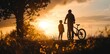 In fading sunlight, a silhouette freezes time, capturing a father and son with a bicycle
