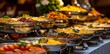 variety of food in metal trays on a buffet, restaurant, hotel restaurant, delicacies