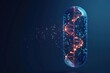 pill with DNA inside low poly wireframe on dark blue The concept of medicine that contains DNA or genes or genetic elements that are produced as a medicine is produced as a medicine.