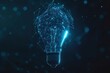 Light bulb low poly wireframe on dark Blue background concept, idea or business idea, creativity, futuristic, technology