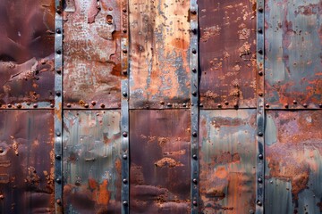 Wall Mural - Vintage Rusty Metal Texture with Weathered Paint - Abstract Background for Industrial Design Concepts