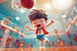 Boy Performing Skillful Jump Shot in Basketball Court, To provide a visually appealing and dynamic image of a boy playing basketball, suitable for