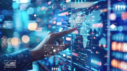 Digital infrastructure with analyzing holographic data streams. 5G and AI concept.