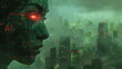 Futuristic vicious Artificial intelligence controls and monitors the city