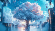 © 天下 独孤 - 3d cloud concept model tree big data city background
