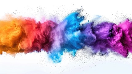 Wall Mural - multicolored explosion of rainbow holi powder paint isolated on white background generative ai 