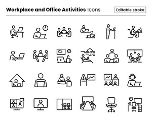 Workplace and Office Activities Icon Set	
