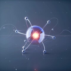 Wall Mural - atomic dance: subatomic realm, electrons, neutrons, and protons orbit a fixed nucleus in a model emp